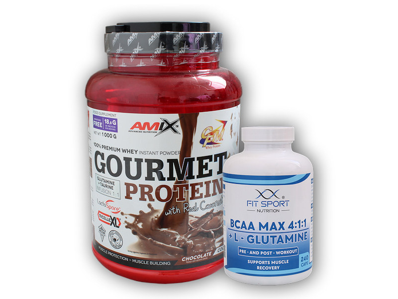 FitSport Nutrition Gourmet Protein 1000g + BCAA MAX 4:1:1 + L-Glutamine 240 caps Varianta: chocolate-coconut