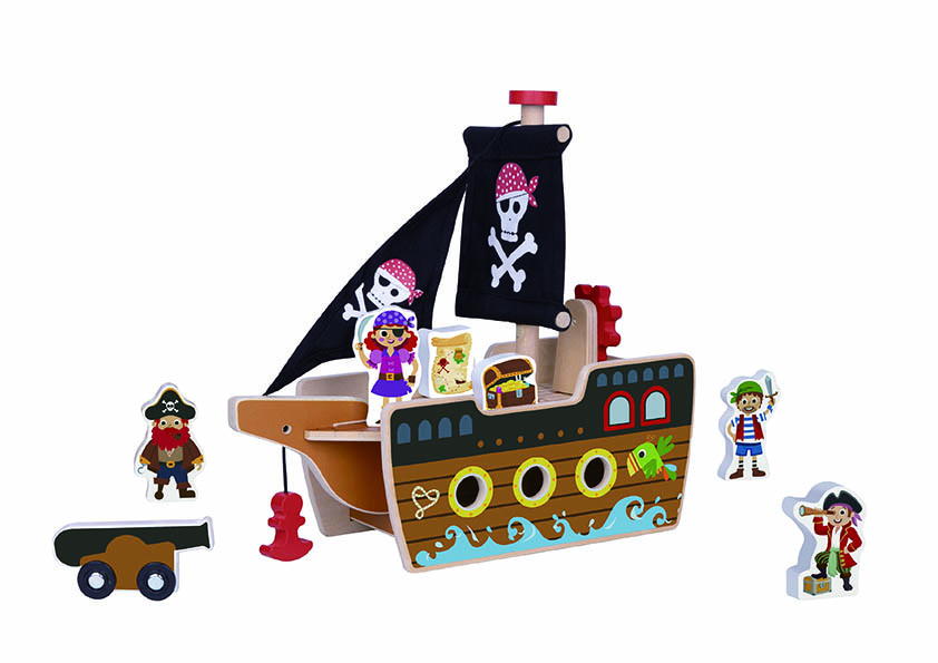 Mamido Mamido Dřevěná pirátská loď s figurkami – Dobrodružství na moři