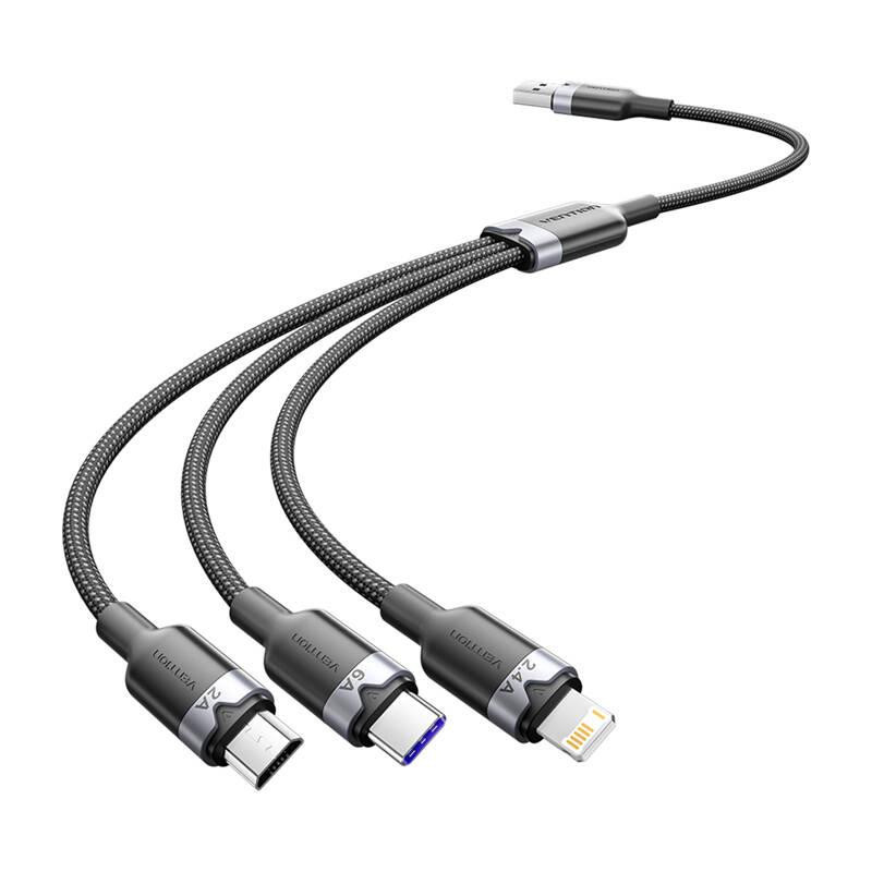Kabel USB 2.0 A na 3v1 6A Vention CTRBG 1,5M (černý)