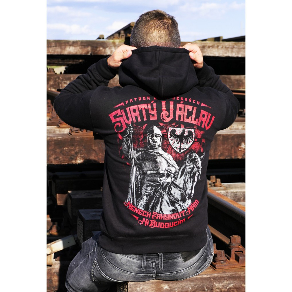 Mikina s kapucí Česká krev Sv. Václav - černá, 3XL