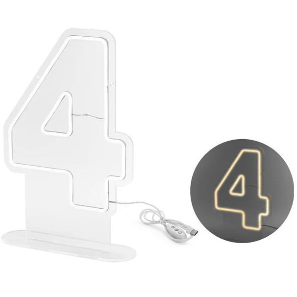 Neonové LED číslo '4', bílé, 50 cm