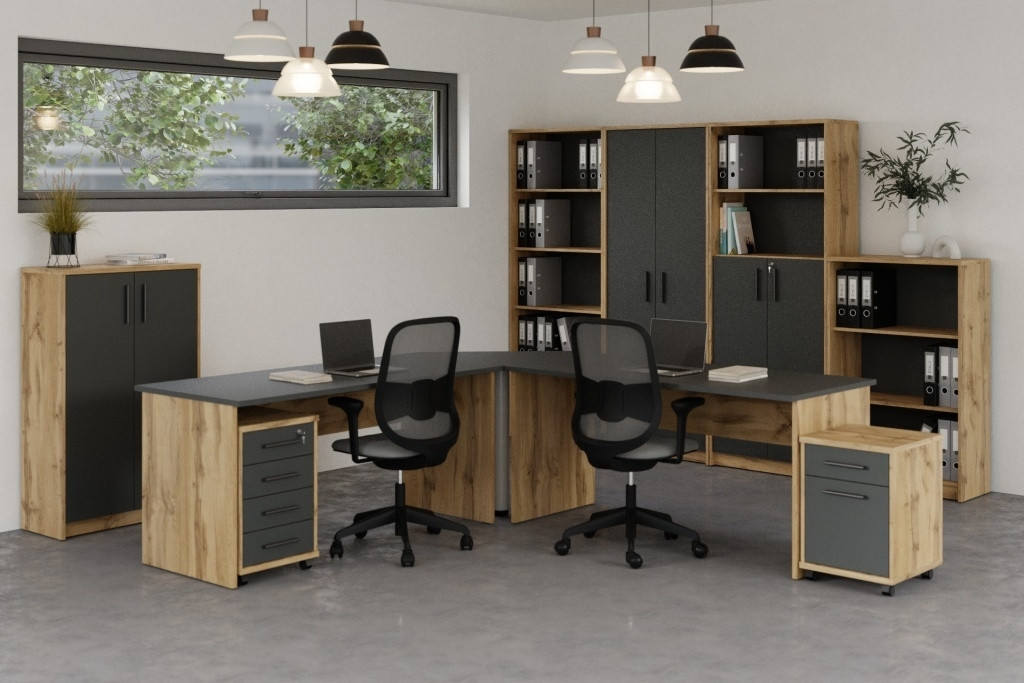 Kancelářská sestava NEJBY GIANNI 6, dub wotan/antracit