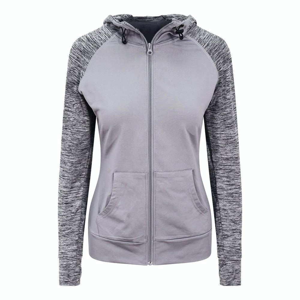 Just Cool Dámská sportovní mikina s žíhanými rukávy - Šedá / šedý melír | L