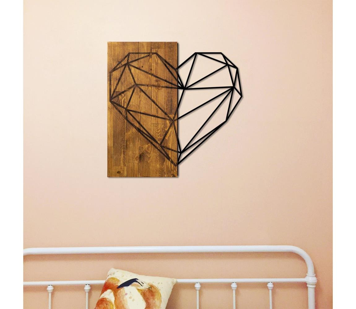 Nástěnná dekorace 58x58 cm srdce dřevo/kov