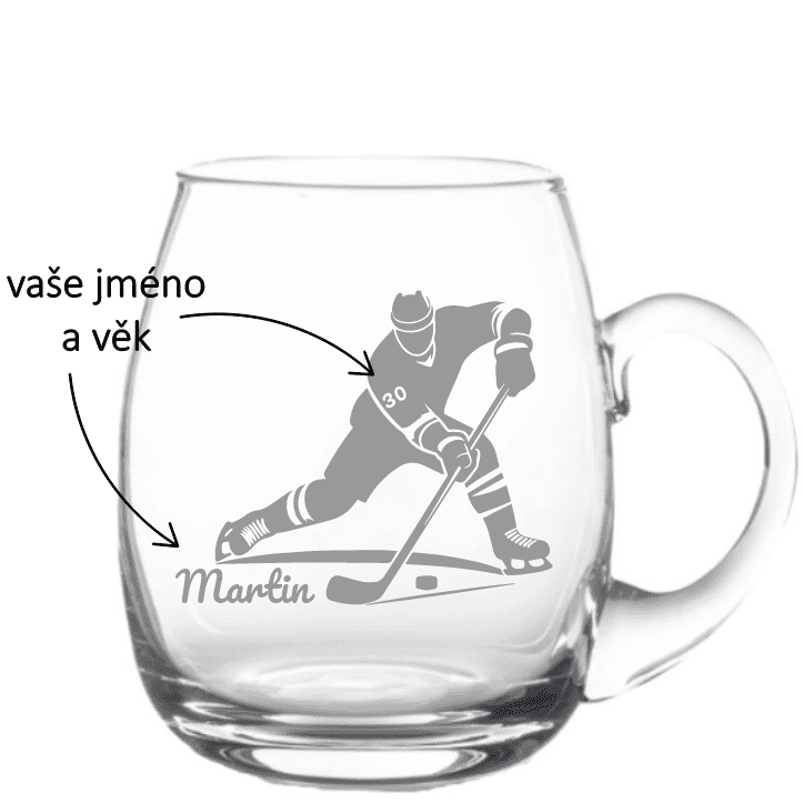 Dekorant Ručně foukaný kulatý půllitr pro hokejistu HOKEJISTA S PUKEM
