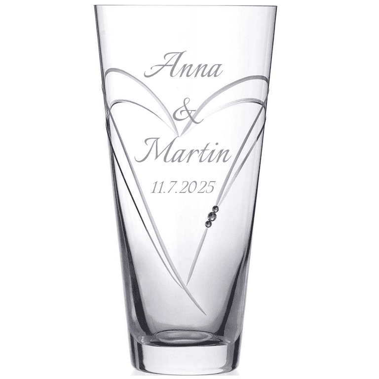 Dekorant svatby Váza pro novomanžele s krystaly Swarovski Hearts 25 cm