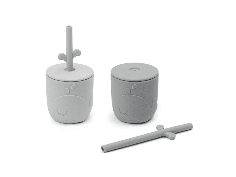 DONE BY DEER Peekaboo set hrnečků s brčkem Wally 2ks - šedý