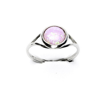 Stříbrný prsten, syntetický růžový opál, T 1503