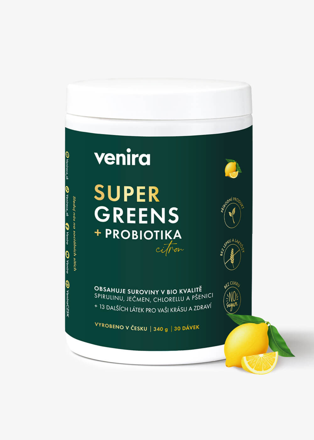 VENIRA super greens + probiotika, citron, 340 g