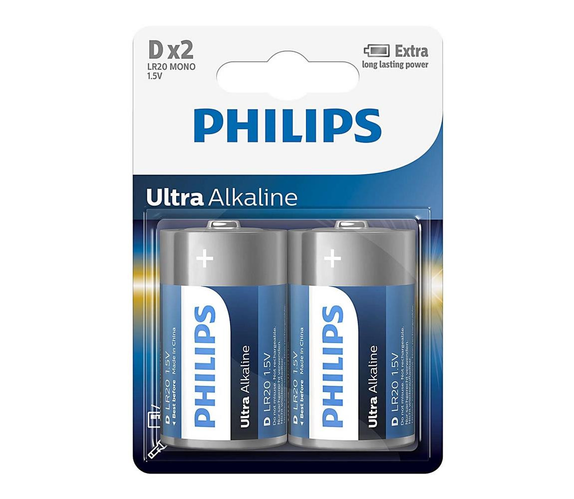 Philips Philips LR20E2B/10 - 2 ks Alkalická baterie D ULTRA ALKALINE 1,5V 15000mAh