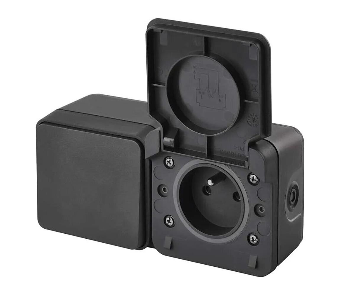 Spínač domovní střídavý se zásuvkou 250V/16A IP55