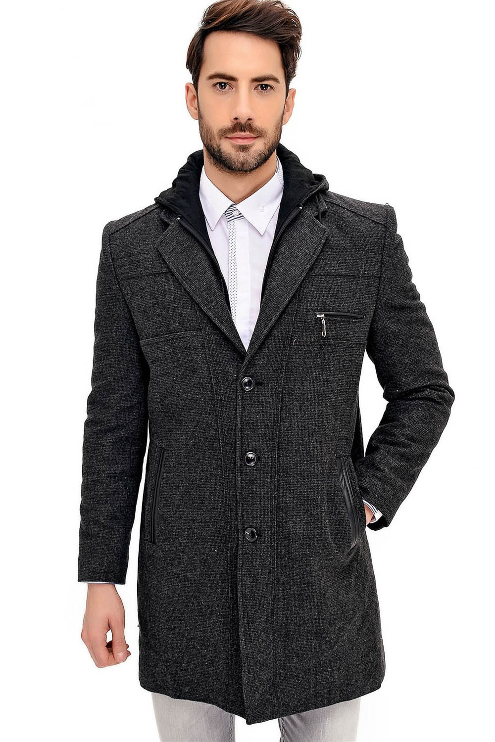 PLT8354 DEWBERRY SLIM-FIT COAT-PATTERNED ANTHRACITE
