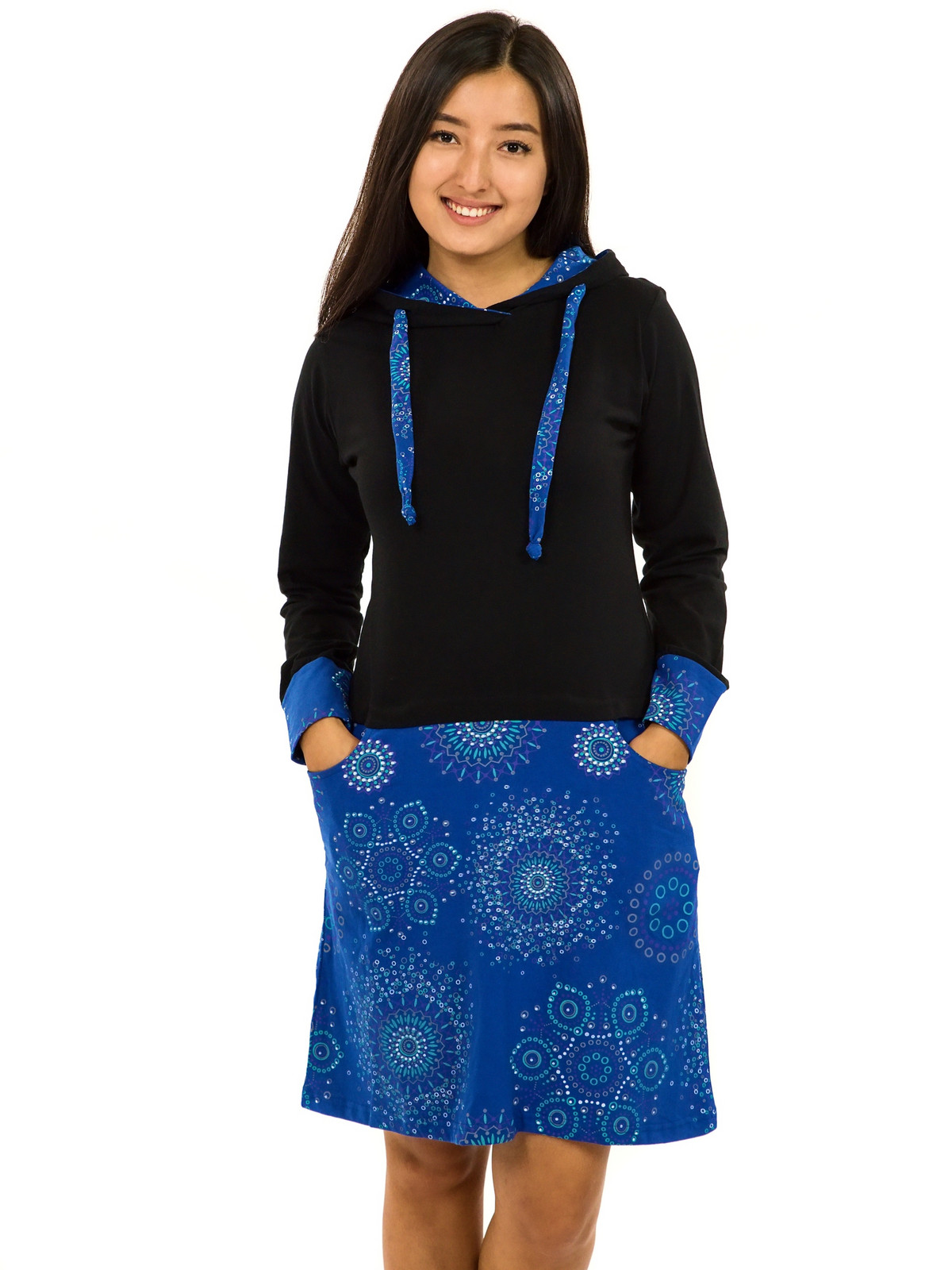 Himalife Šaty s kapucí Asma - černá s modrou Velikost: XXL/3XL