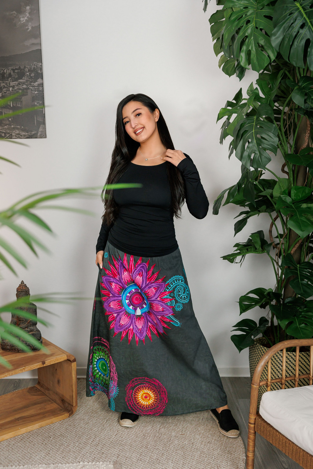 Himalife Dlouhá sukně Mandala of Nepal - šedá Velikost: L/XL