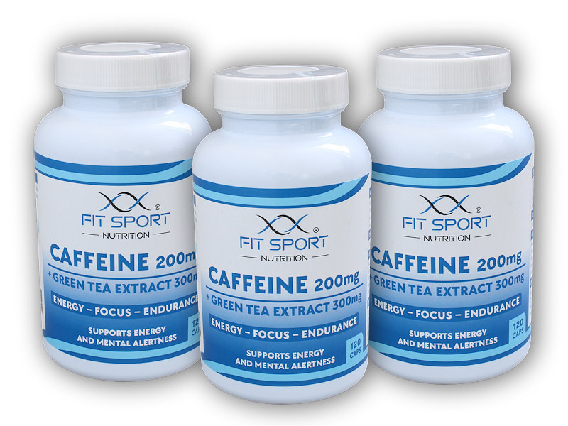 FitSport Nutrition 3x Caffeine 200mg + Green Tea Extract 300mg 120 kapslí
