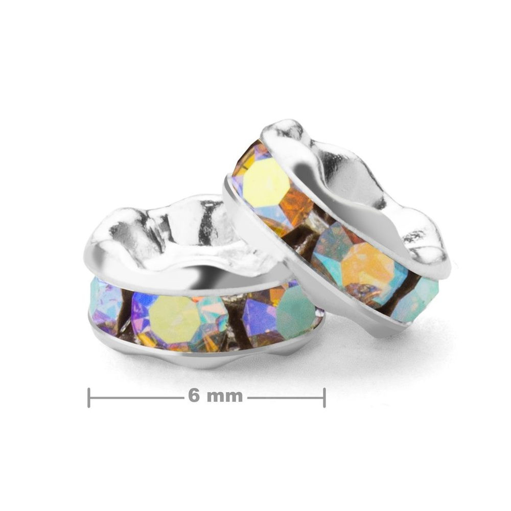 Manumi štrasová rondelka 6 mm stříbrná Crystal AB - 20 ks