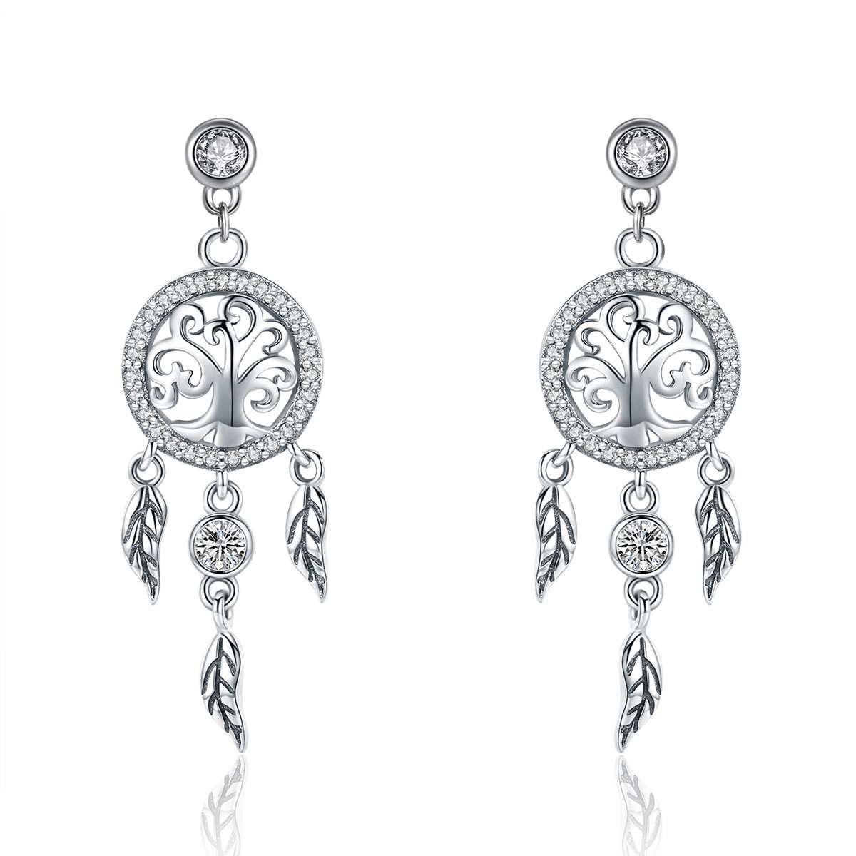 Royal Fashion stříbrné visací náušnice Spirituální lapač snů
