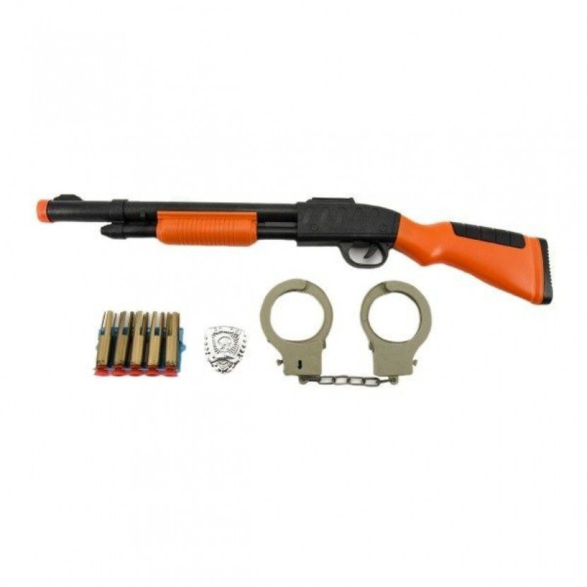 Sada dětské brokovnice+pouta+náboje na přísavky 50 cm - černá-oranžová