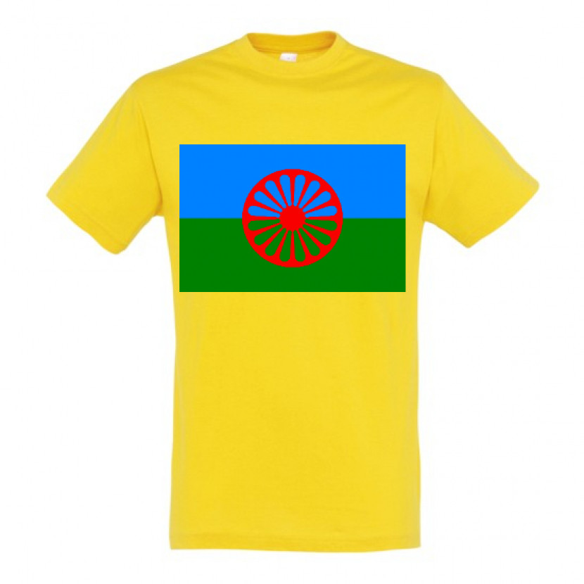 Triko s romskou vlajkou - žluté, XL