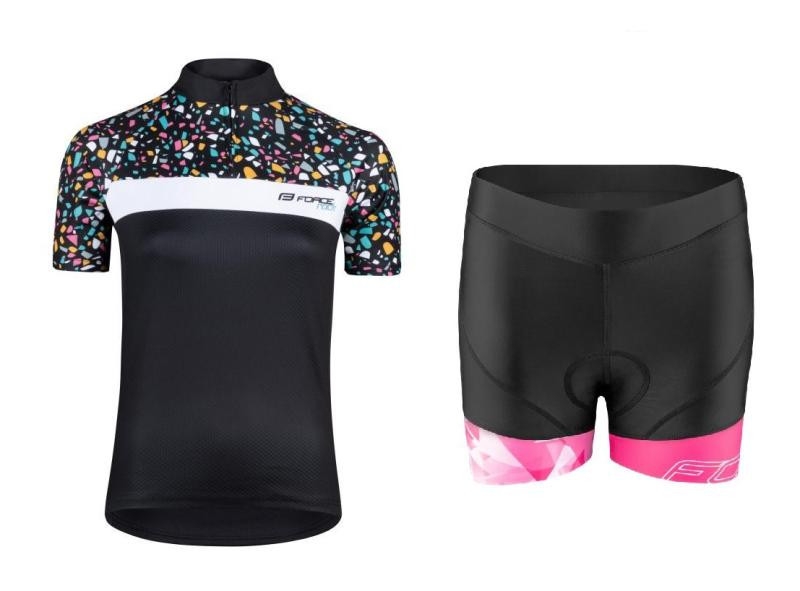 Force ROCK LADY černý cyklistický dres + Force MINI černo-růžové cyklokraťasy