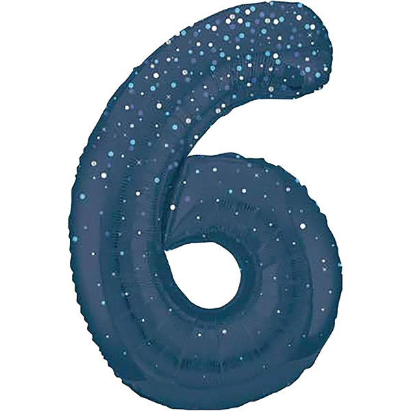 Balónek fóliový č. 6 modrý s puntíky 86 cm