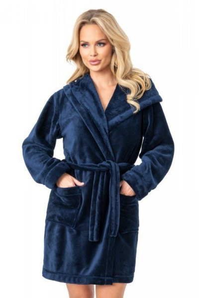 Ciepły szlafrok damski z kapturem - 101 granat M/L
