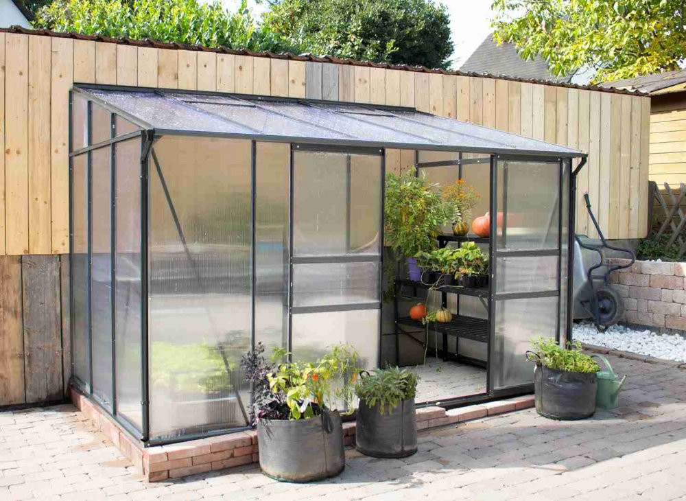 Skleník ke stěně VITAVIA IDA 5200 polykarbonát černý Dekorhome