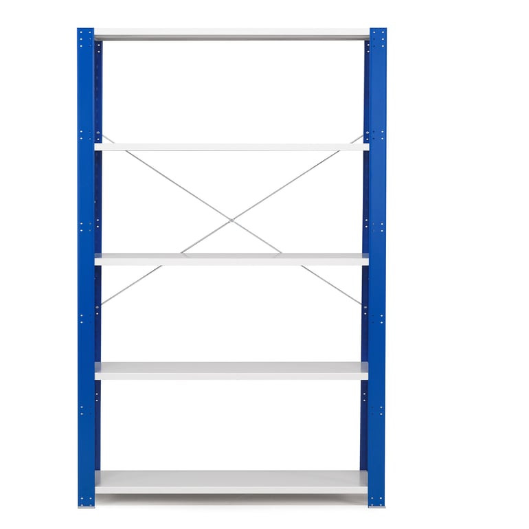 Kovový regál MIX, 2100x1365x600 mm, modrý, šedé police