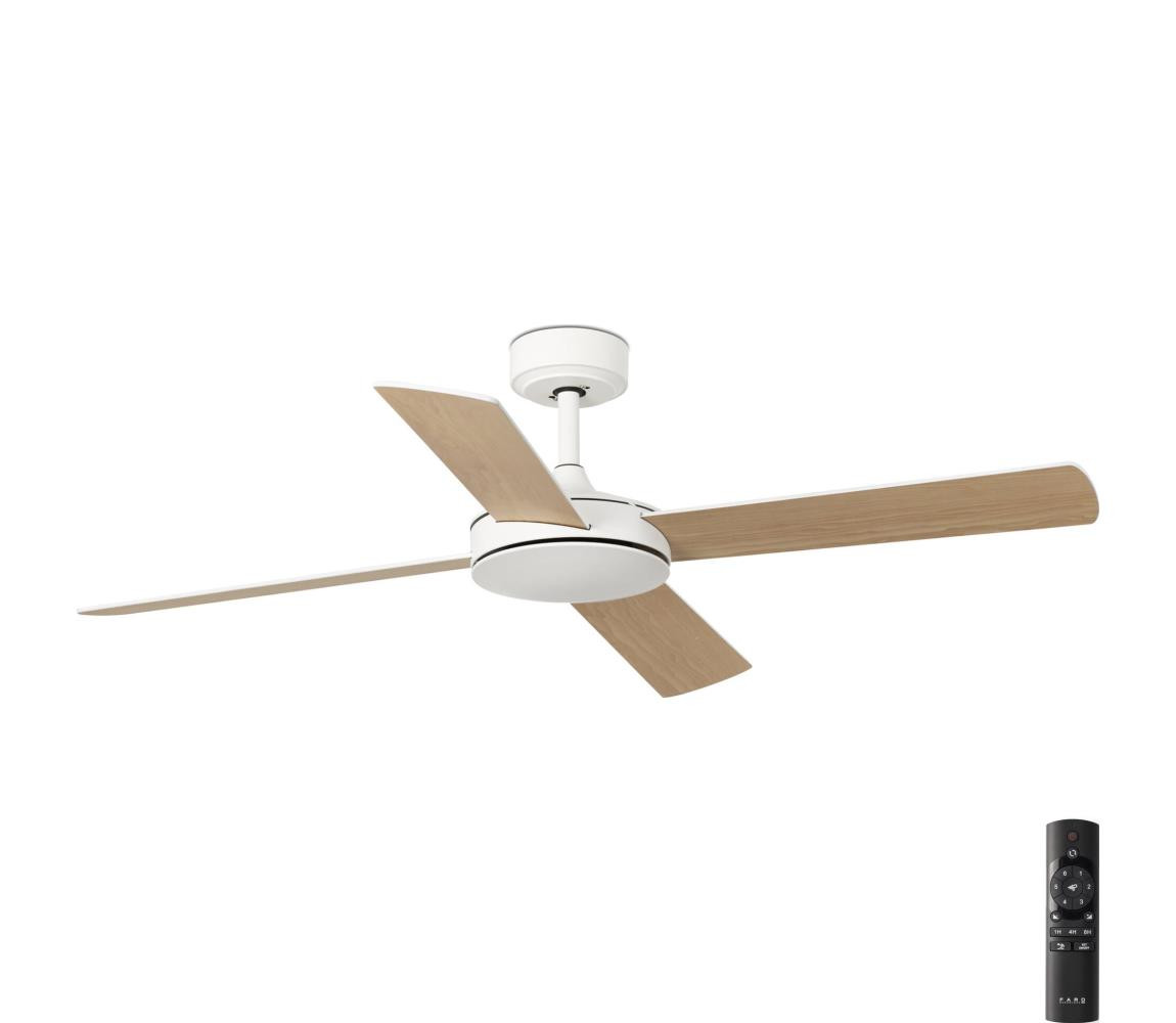 FARO Barcelona FARO 33350DC-Stropní látor MALLORCA L bílá/hnědá pr.132 cm+dálkové ovládání