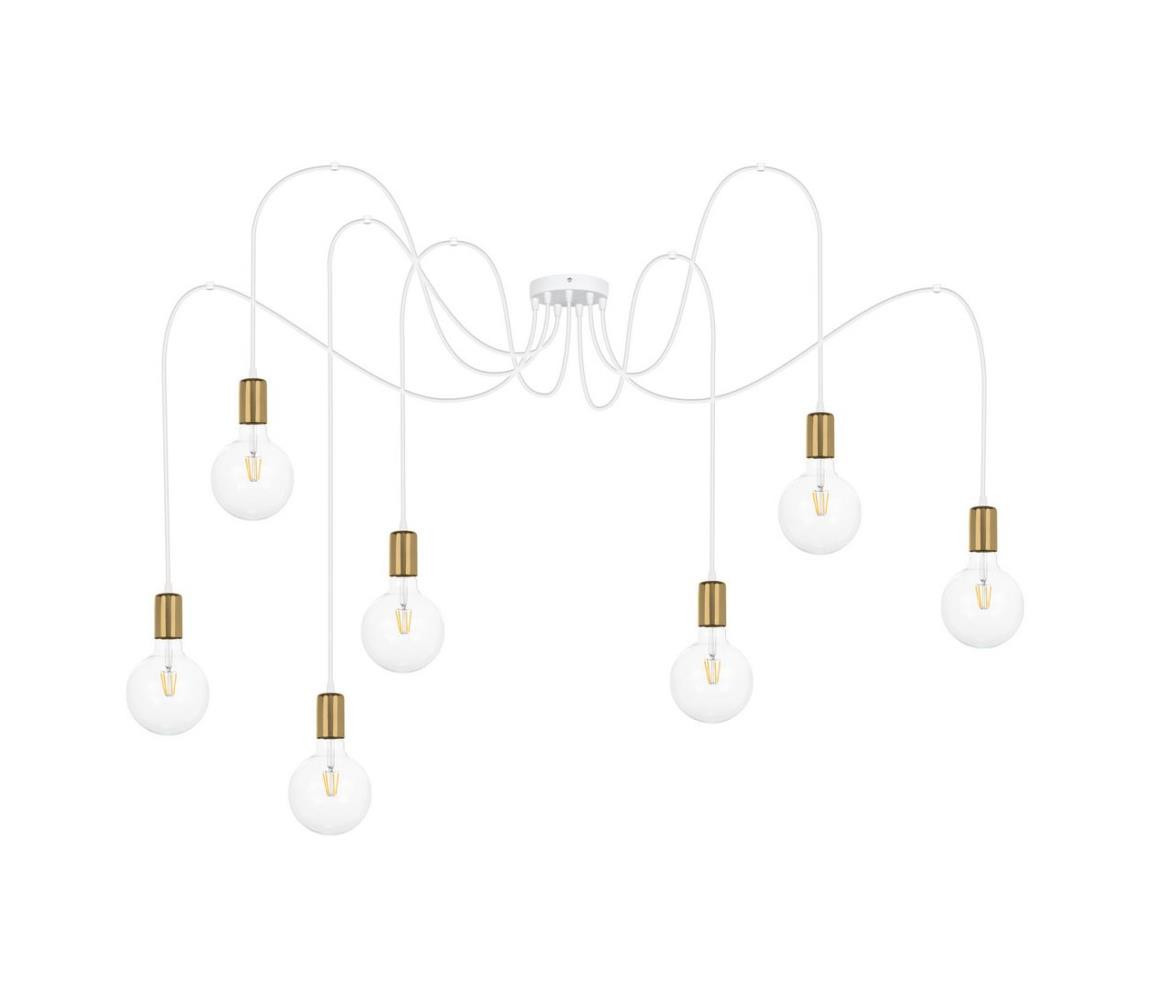 Lustr na lanku MIROS 7xE27/60W/230V pavouk bílá/zlatá