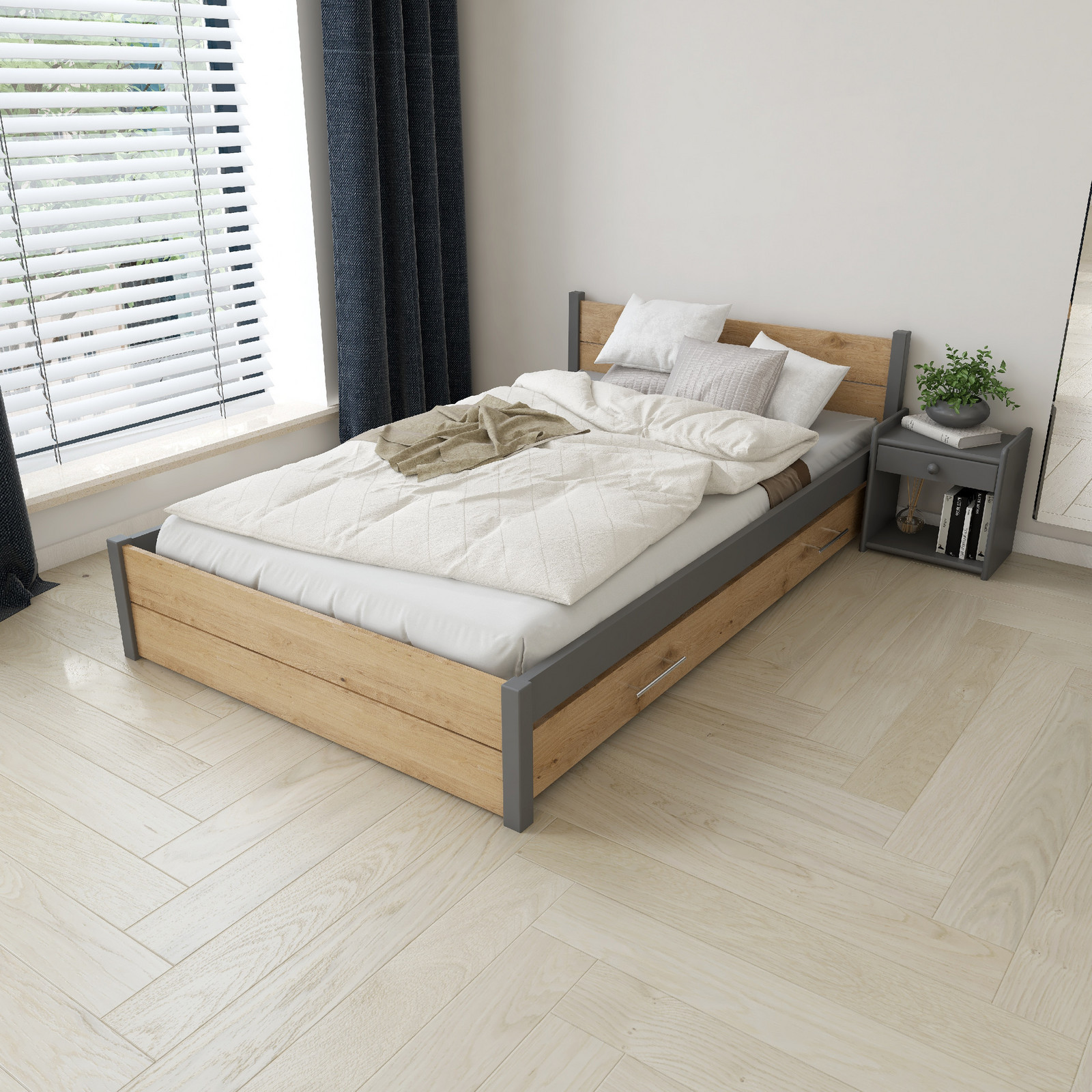 GRZ Postel z masivu Iris Double 140x200 cm, GRAFIT/Dub Artisan