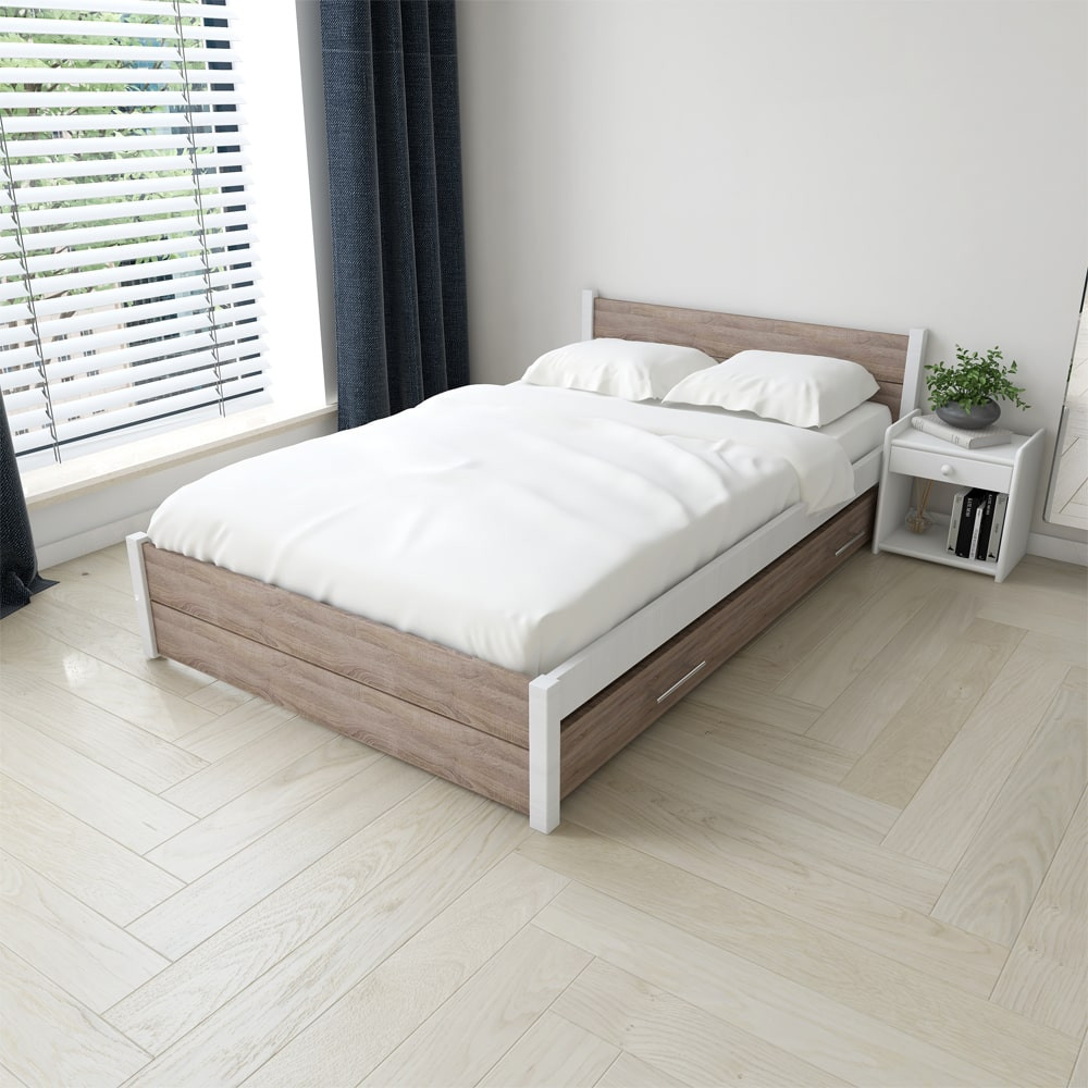 EB Postel z masivu IRIS DOUBLE - 140×200 cm Bílá/DUB LANÝŽ