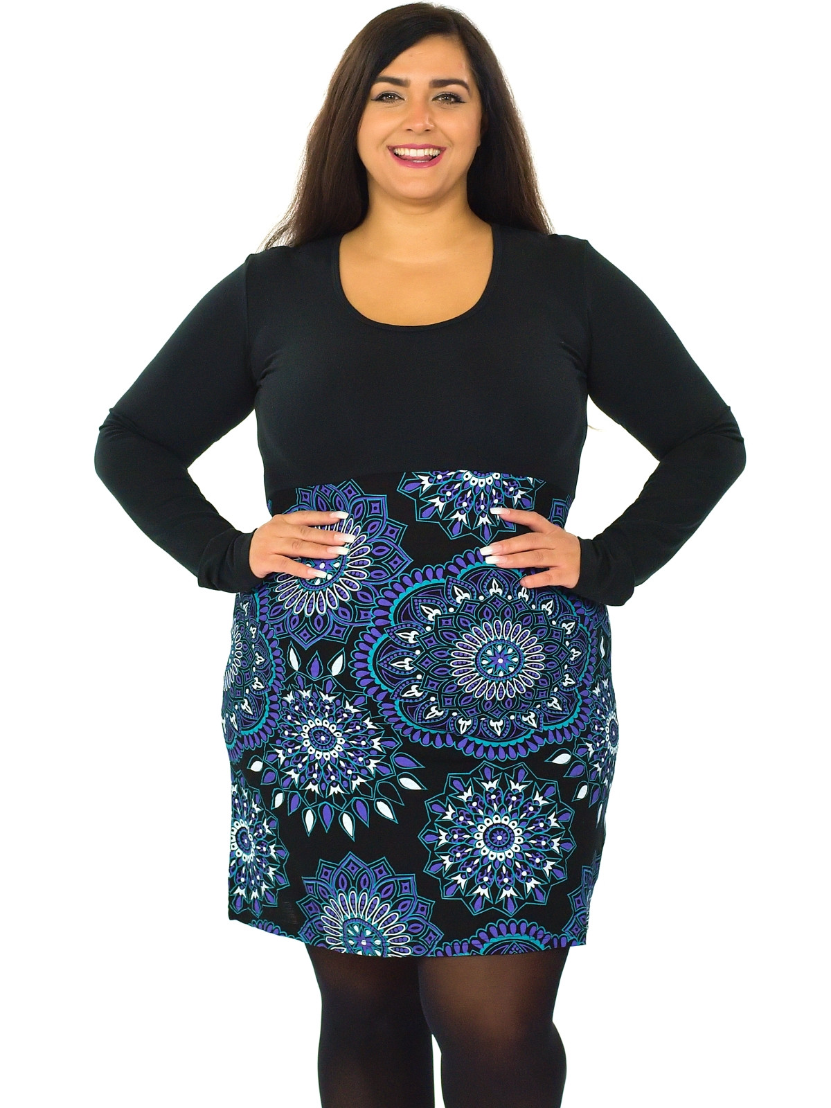 Himalife Šaty s dlouhým rukávem Kaika - černá s fialovou Velikost: S