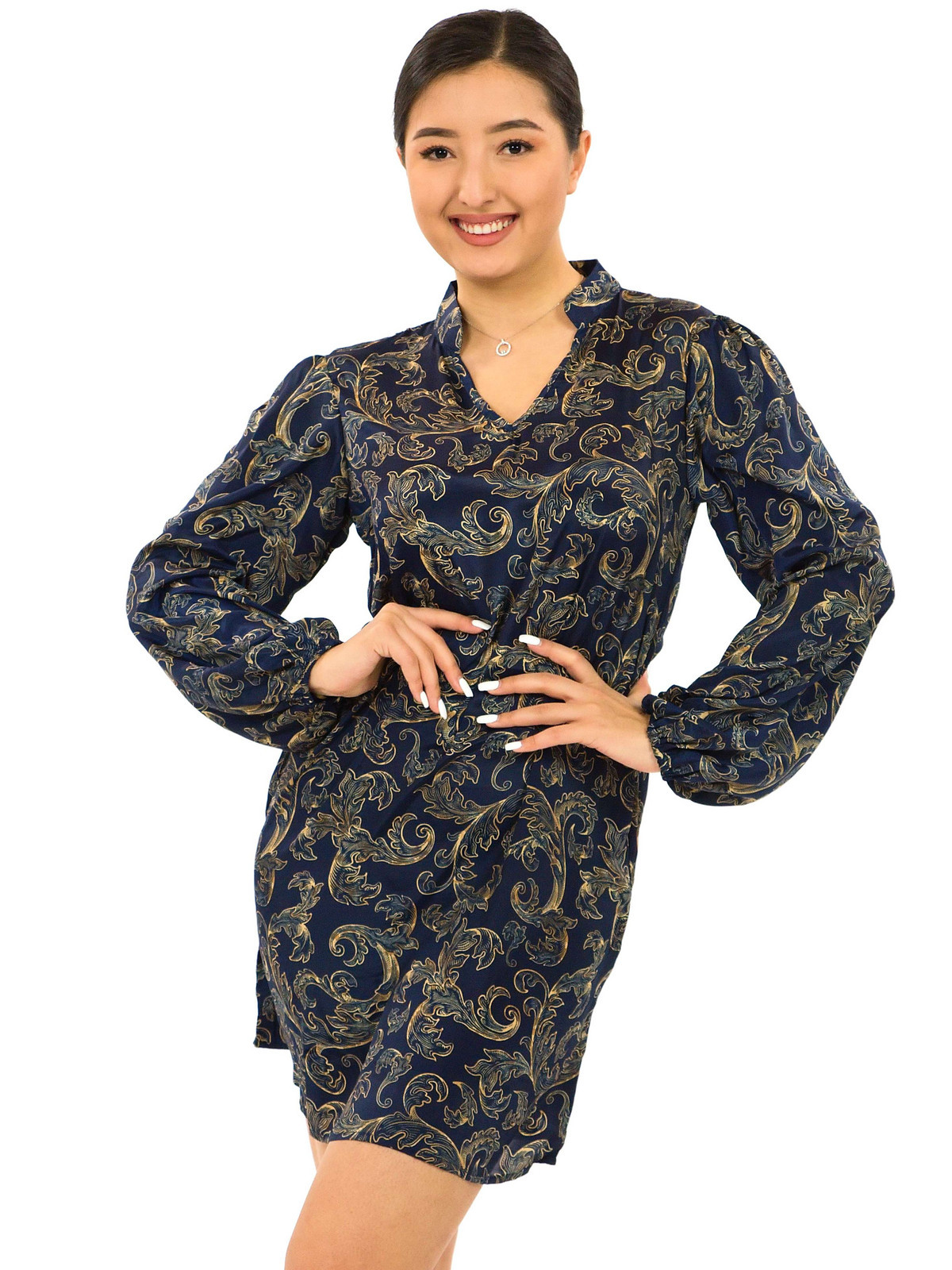 Himalife Košilové šaty Sárí - tmavě modrá se zlatou Velikost: M