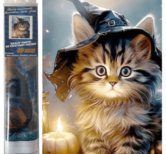 Norimpex Diamantový obrázek - Kočka v klobouku - 30 x 40 cm - 2000890