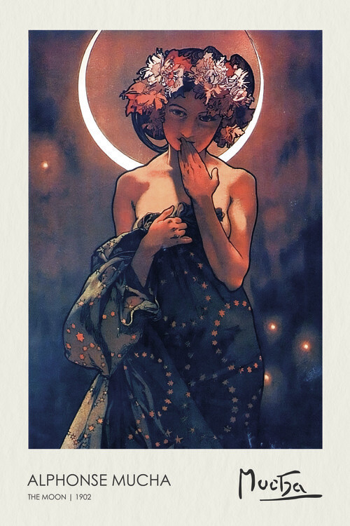 Alphonse Mucha Obrazová reprodukce The Moon (The Moon and The Stars Series) 1902, Alphonse Mucha, 26.7 × 40 cm