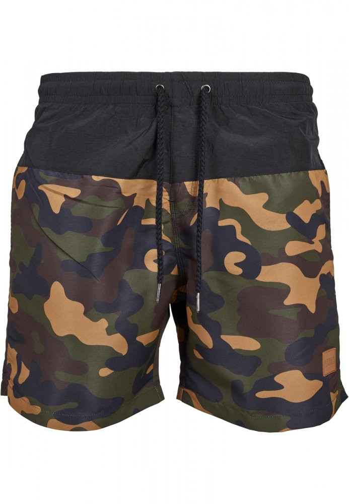 Pánské koupací kraťasy Urban Classics Block Swim Shorts - blk/woodcamo 3XL