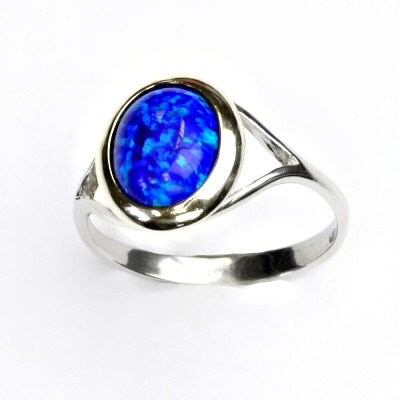 Stříbrný prstýnek, tmavě modrý syntetický opál, prstýnek s opálem, T 1453