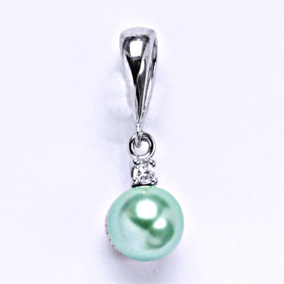 Stříbrný přívěšek s umělou světle zelenou perlou perlou 8 mm, P 1207/6 zelená B