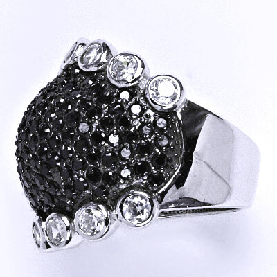 Stříbrný prsten s černými a čirými zirkony,prsten ze stříbra,váha 12,40 g
