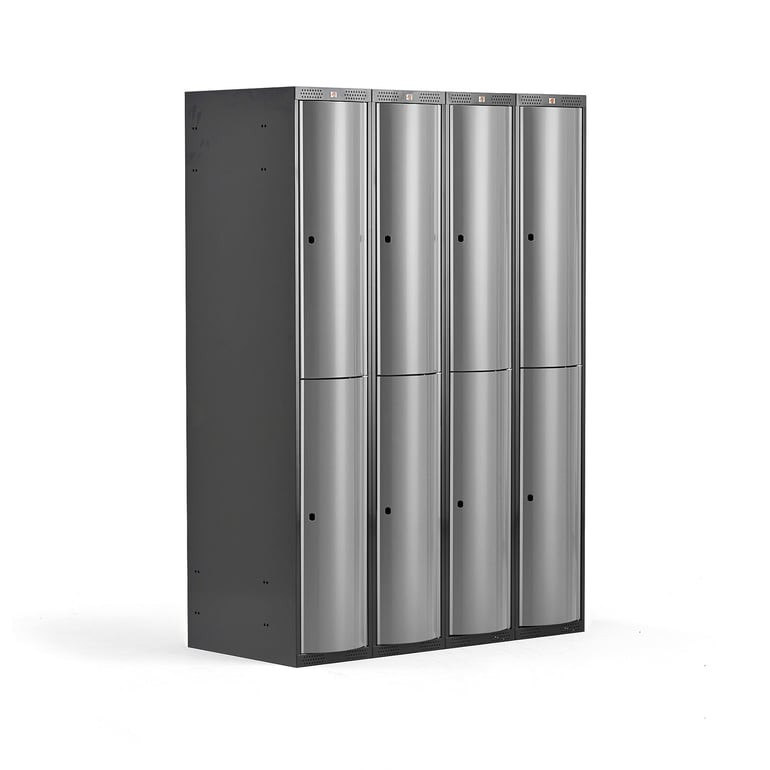 Boxová šatní skříň CURVE, 4 sekce, 8 boxů, tmavě šedá, světle šedé dveře