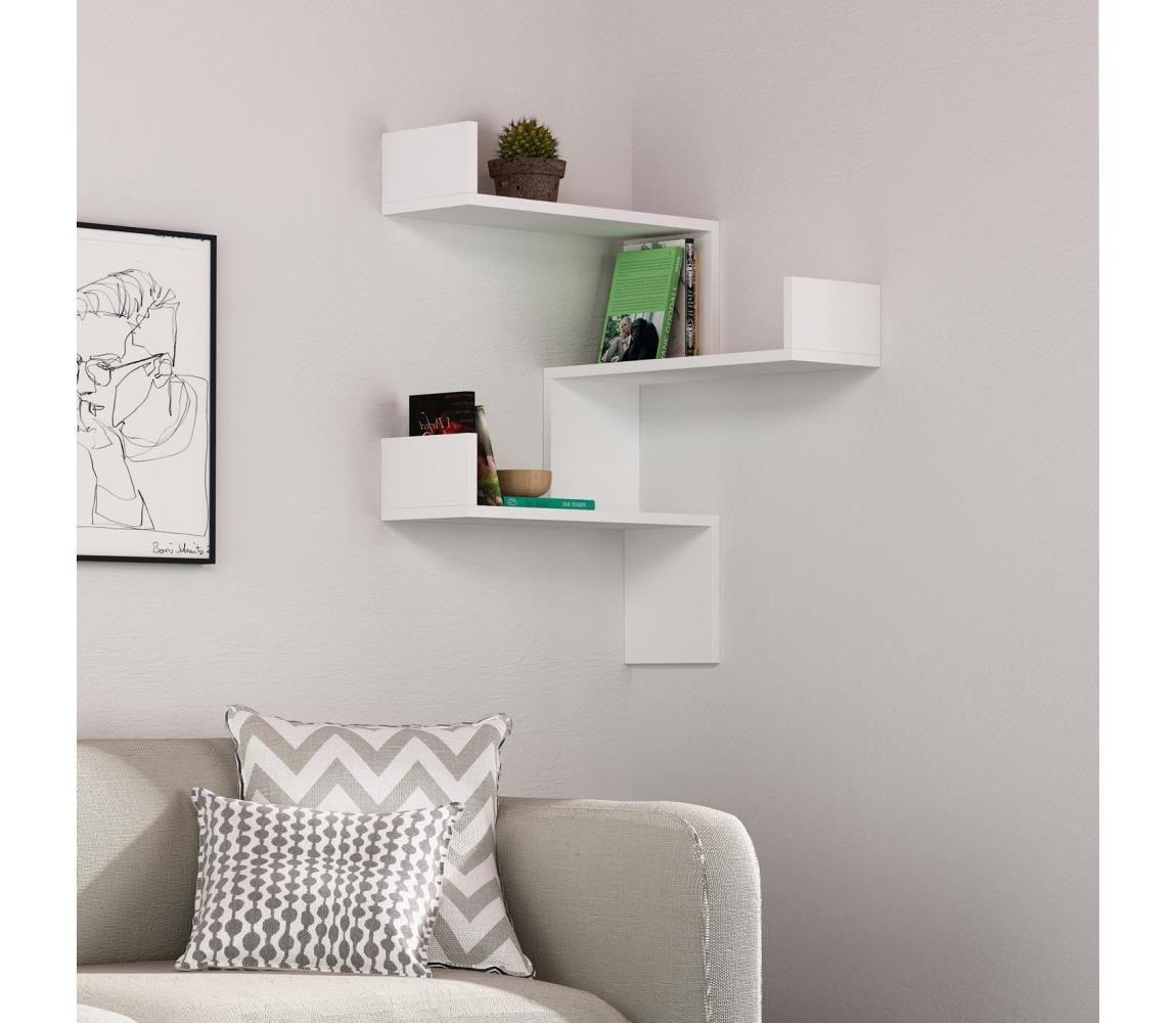 Rohová nástěnná police LUKSA 90x60 cm bílá