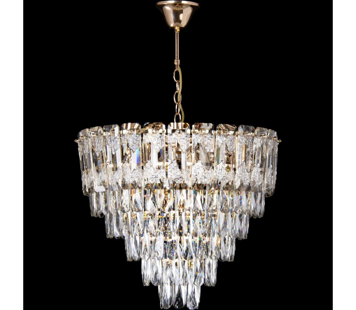 LED Lustr na řetězu 9xE27/60W/230V + 6xLED/6W pr. 50 cm zlatá