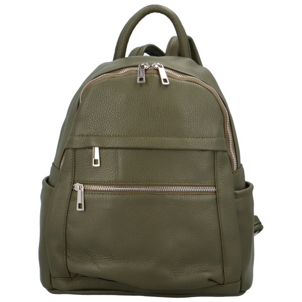 Dámský kožený batoh khaki - ItalY Heylo Khaki