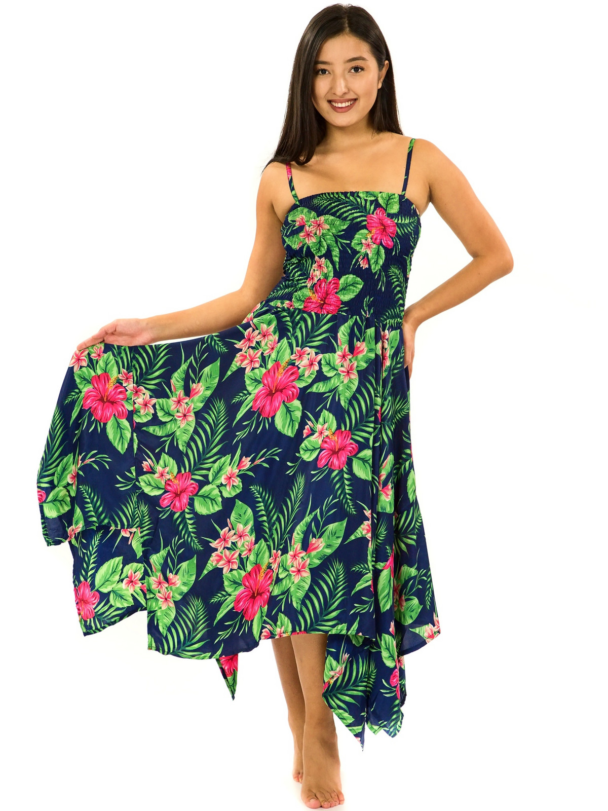 Himalife Šaty-sukně 2v1 Dawa Tiana - tmavě modrá se zelenou Velikost: XXL/3XL