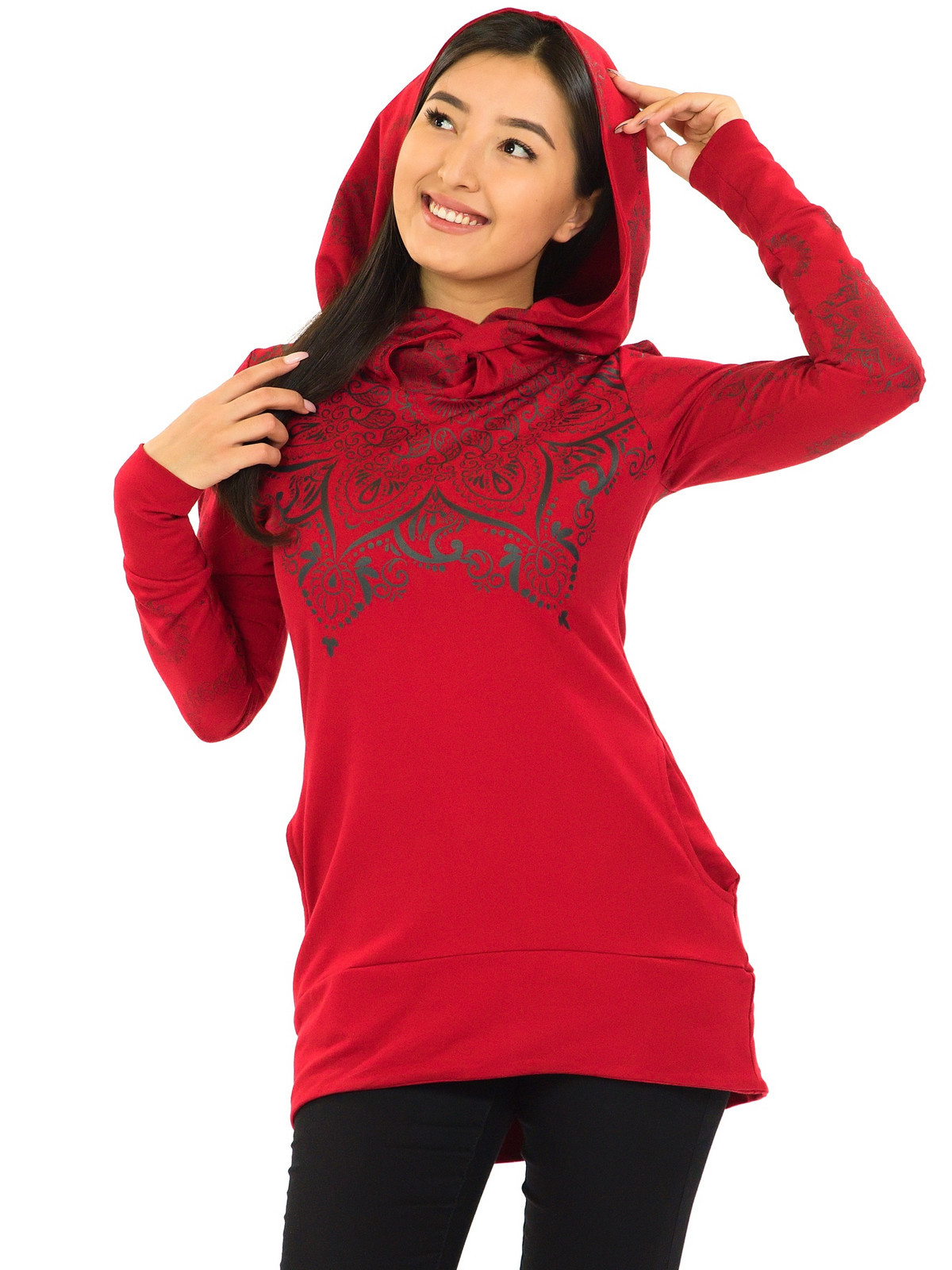 Himalife Mikina Moana s maxi kapucí - červená s černou Velikost: XL