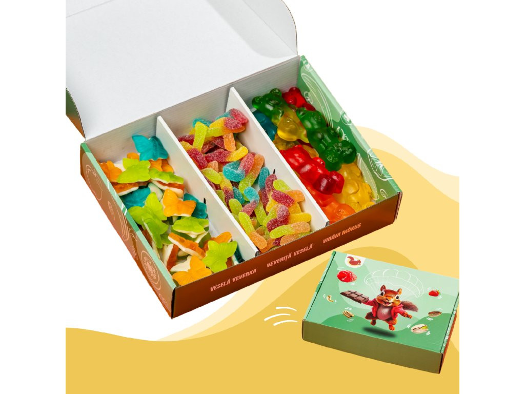 Veselá Veverka Box želé bonbony mix 600g