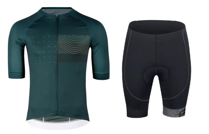 Force SWAY tm.zelený cyklodres - kr. rukáv + Force B21 EASY černé cyklokraťasy