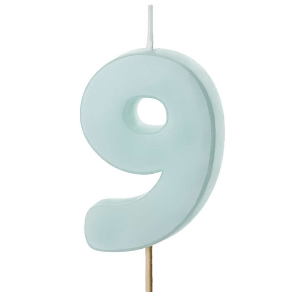 Svíčka narozeninová číslo 9, světle mintová 5,5 cm