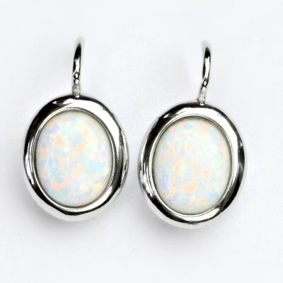 Stříbrné náušnice, bílý syntetický opál, náušnice s opálem, NK 1453